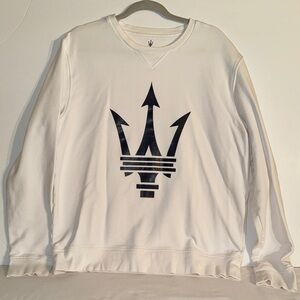 Maserati White Crewneck Sweater with Black Logo Sz Large